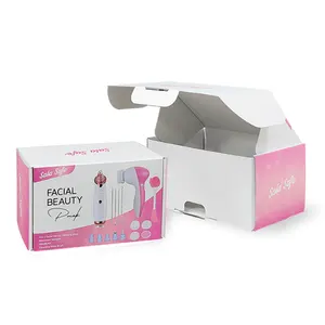 low cost flat pack pink customized facial electric cleansing tool kit packaging box nail file mailer paper box shipping