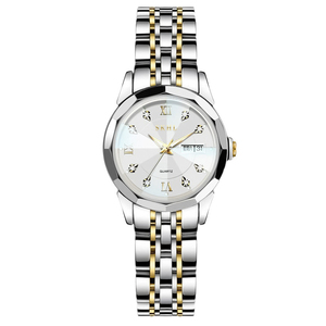 Small Round Dial <b>Calendar</b> Rhinestone Ladies Quartz Watch Two Tone Steel Strap Wristwatch for Women - Product Image 1