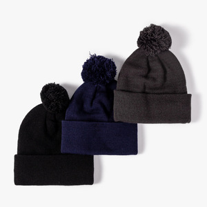 Femmes Hommes Épais Solide <span class=keywords><strong>Noir</strong></span> Uni Blanc <span class=keywords><strong>Bonnet</strong></span> Ribbed Wide Brim Winter Knitted Hat With Yarn Ball Pompom - Product Image 1