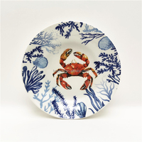 Service de table en céramique 12 pièces thème marin côtier : assiettes en porcelaine Homard, Crabe, Corail – Vaisselle de table vie marine pour la maison
