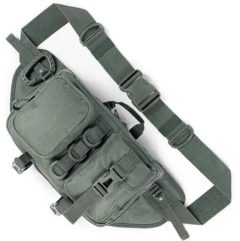 대용량 패니 팩 다기능 야외 캔버스 허리 가방 하이킹 등산을위한 전술 슬링 가슴 가방