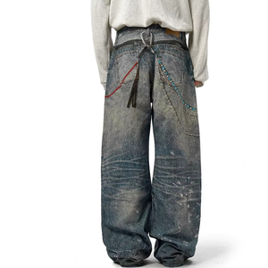Custom <b>Chain</b> Printed <b>Jeans</b> Straight Hip Hop Eco-friendly High Quality 100% Cotton Vintage Digital Printing Men's Baggy <b>Jeans</b> - Product Image 1
