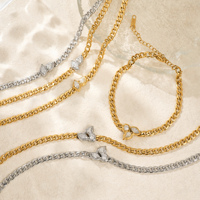 Set Perhiasan Kalung, Gelang, dan Gelang Kaki Dazan New HOT Lapisan Emas 18k Anti Karat Desain Rumput Keberuntungan Prancis dengan Zirkon