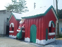 Maison de village de Noël gonflable géante Lumières à Led pour la décoration Maison de cabane de Père Noël gonflable