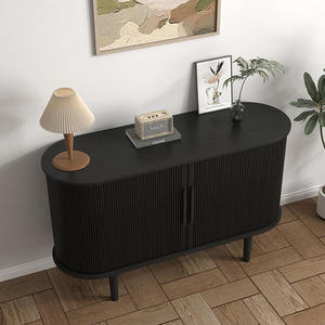 ブラックアクセントウッドクレデンザフルーツスライディングドアロングビュッフェ装飾クラフト収納タンブールドアキャビネットリビングルーム家具 - Product Image 6