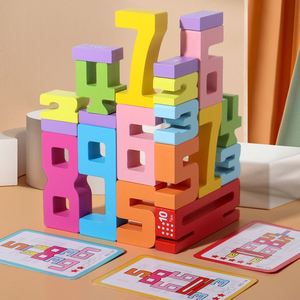 Jouets éducatifs en bois pour enfants, garçons et filles, blocs de construction colorés en forme de chiffres, jeu d'empilage, apprentissage cognitif - Product Image 2