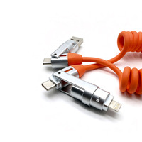 4-in-1 1.2m PU kawat 240W pengisian cepat USB 3.1 Zink Alloy Tipe C Micro Adapter pegas kabel Data serbaguna untuk penggunaan mudah