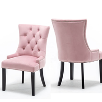 Chaise d'appoint rembourrée en velours tufté Rose bouton tufté chaises de salle à manger anneau tirer garniture chaises de cuisine en bois pour salle à manger