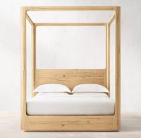 Lit à baldaquin antique en bois massif, style industriel vintage indien, double, taille King/Queen, ensemble de chambre 1 pièce