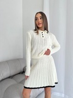 RUIQUWIN Vente en gros Ensemble robe deux pièces décontracté vintage respirant pour femme, pull tricoté à manches longues avec col Peter Pan