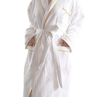 Peignoir en coton personnalisé avec bande dorée, peignoir gaufré à manches longues, taille adulte