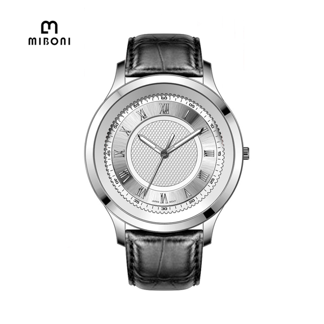 Custom Logo Fashion Alloy Glass Pointer Dial Luminous Men Quartz Miyota Movement Leather Luxury Watch