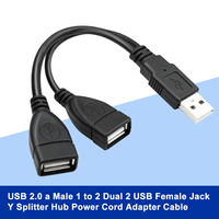 Câble d'extension USB 2.0 mâle vers double USB femelle en Y avec gaine en PVC pour imprimante, souris, scanner et lecteur de codes-barres