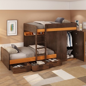 Meubles de Chambre À Coucher modernes Adultes Stockage <span class=keywords><strong>Lit</strong></span> Superposé En Bois avec <span class=keywords><strong>Armoire</strong></span> - Product Image 2
