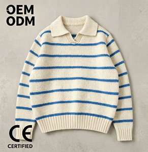 Maglione da Uomo 100% Cotone a Maglia Spessa con Collo a Polo a Righe, Pullover Casual a Maniche Lunghe, Caldo per l'Inverno, Personalizzabile con Logo OEM - Product Image 1