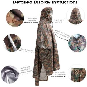 Poncho imperméable Woqi léger avec capuche pour la randonnée, le camping, usage extérieur unisexe adulte, motif camouflage - Product Image 3