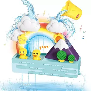 Cartoon Bathroom Rotating Toys Cartoon Rainbow Shower Waterfall Toys Shower Sprinkler Play Baby Gift Sets With Yellow Ducks