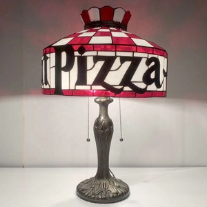 LongHuiJing 16Inch Tiffany European Style Handcrafted Stained Glass Pizza Lampshade Desk Lamp AC Powered Antique Art Light - Product Image 1