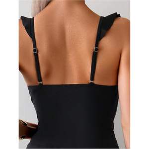 Ensemble deux pièces tankini et jupe pour femme, col en V profond, volants, extensible, en spandex et nylon, pour l'été et la plage - Product Image 3