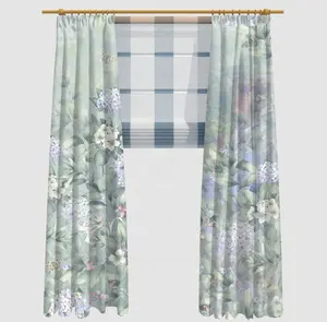 Cortina opaca con estampado Digital de flores de poliéster, cortina de ventana textil para el hogar