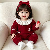 Combinaison pour bébé fille, motif champignon 3D mignon, rouge, manches longues, tenue pour bébé pour la pleine lune, intérieur et extérieur