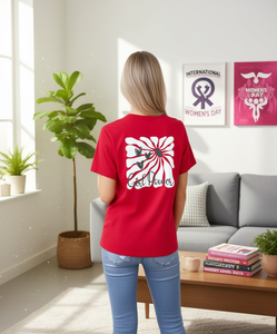 T-shirt da donna con stampa floreale rossa 'Girl Power', vestibilità regolare, girocollo, manica corta, 100% cotone, abbigliamento casual - Product Image 2