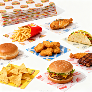 Custom Printed Waterproof Disposable <b>Eco</b>-<b>Friendly</b> Food Grade Greaseproof <b>Paper</b> Burger <b>Wrap</b> PE Coated Sheets Wholesale Logo - Product Image 1