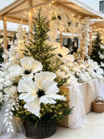 G-225 Élégante Grande Fleur de Pavot en Papier Blanc, Grand Ornement Floral pour Arbre de Noël, Vitrine de Boulangerie, Décoration d'Événements en Centre Commercial