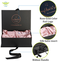 Bundel dan Kit Wig Satin Murah Dipasang Kotak dengan Logo Sutra Kustom Kotak Kemasan Wig Ekstensi Rambut Mewah