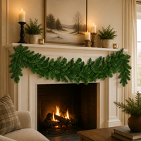 Guirlande de Noël artificielle verte non éclairée de 2,7 m (9 pieds) avec 300 pointes de 35,5 cm (14 pouces) pour décoration de maison et de fêtes, lot de 6 en gros