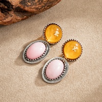 Boucles d'oreilles pendantes vintage ovales à deux niveaux en résine et pierres précieuses pour femme, style bohème, accessoires de mode quotidiens, bijoux fantaisie