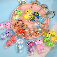 Porte-clés en résine liquide en forme d'ours, logo personnalisé, porte-clés liquide mignon, porte-clés design, porte-clés en acrylique avec paillettes pour filles
