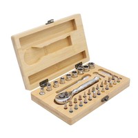 Prix de gros 37 pièces ensemble d'outils de douille de matériel en bambou boîte en bois mécanique Auto moto réparation Zhejiang fabricant