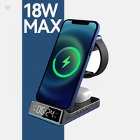 Chargeur sans fil multifonction 6-en-1 personnalisé avec horloge pour téléphone portable, montre connectée, support de charge magnétique Qi2 et indicateur LED