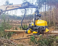 Petite récolteuse de bois, abattoir d'arbres, tête d'abattage forestier