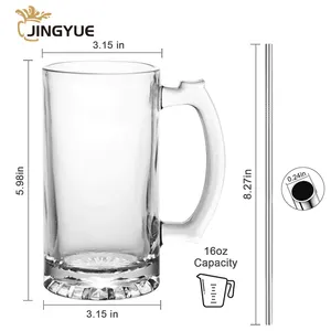 Tasses à bière givrées classiques, vente en gros, 480ml, 16oz, grand Logo personnalisé, tasses à bière en verre avec poignée