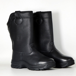 Bottes d'hiver pour hommes, noires, mi-hautes, en cuir de vachette, doublées de laine chaude, bottes hautes pour temps froid - Product Image 4