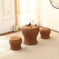 Table basse mobile de luxe en rotin et bambou avec tabouret de salon pour balcon et salon