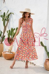 Abito da donna con stampa floreale KISS ME ANGEL super sensen a vita alta floreale con scollo a V casual da spiaggia - Product Image 5