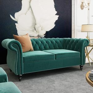 Divano in stile moderno 3 pezzi in velluto <span class=keywords><strong>verde</strong></span> Chesterfield Set 1 + 2 + 3 posti soggiorno divani componibili con bottone a ciuffo - Product Image 6