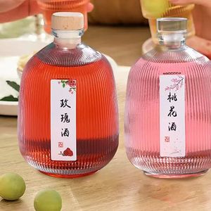 Botella de bebida de vidrio vacía redonda transparente de 375ml, licor jugoso, flor de melocotón, vino, <span class=keywords><strong>whisky</strong></span>, Vodka, botella de vino de Tequila con tapa de corcho - Product Image 5