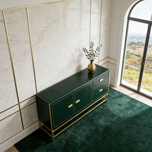 Buffet de luxe en cuir vert foncé avec rivets, couleur et taille personnalisables, cadre en métal plaqué or, <span class=keywords><strong>armoire</strong></span> de rangement - Product Image 3