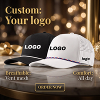 Casquette de baseball en nylon perforée découpée au laser avec logo léopard sportif en polyester/coton à 5 panneaux et cordon de serrage pour le golf