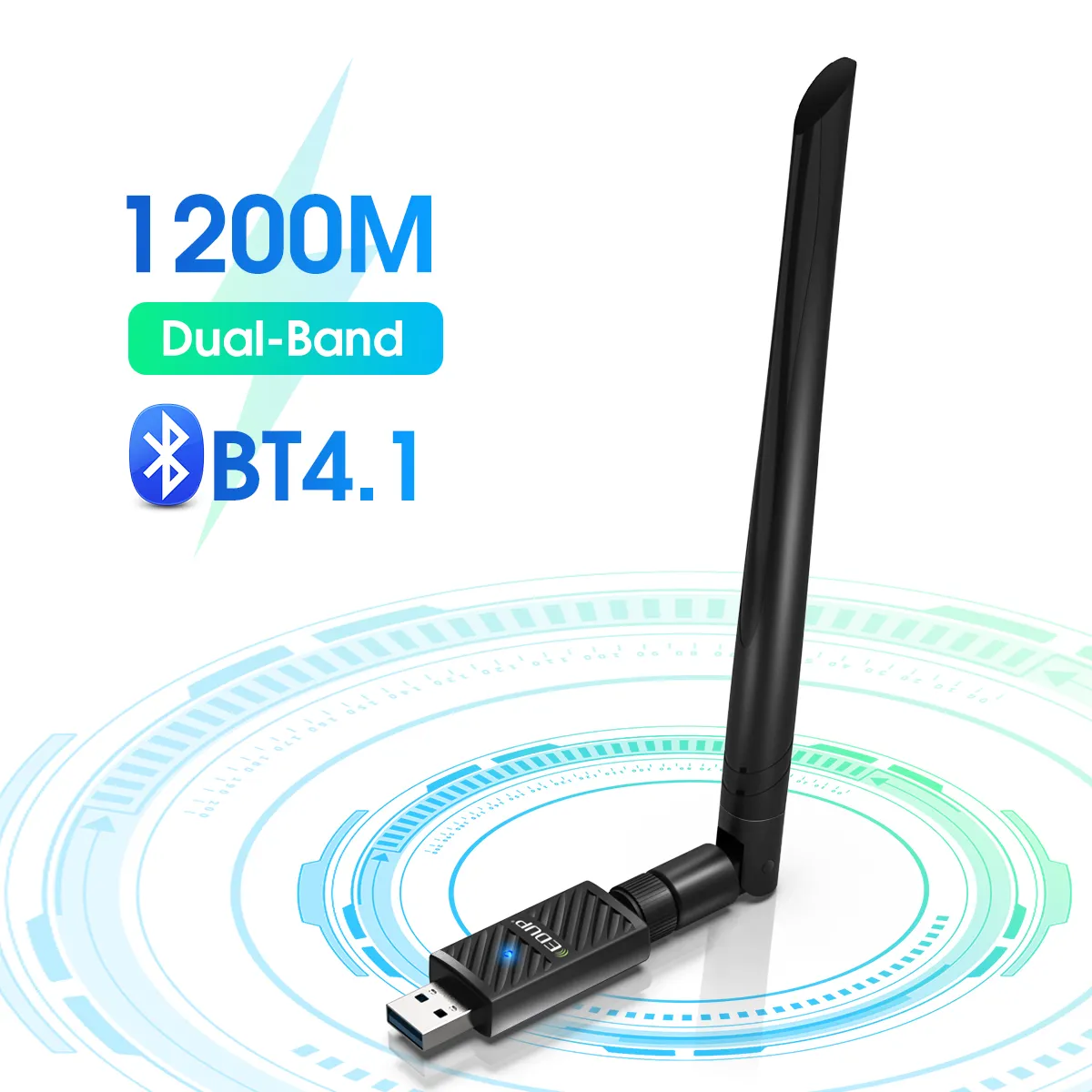 DBi Adaptor Wi-Fi USB 3.0 Ghz, Dongle BT 2.4 Penerima dengan Antena 6dBi USB 4.1 Ghz/5Ghz WiFi AC1200Mbps