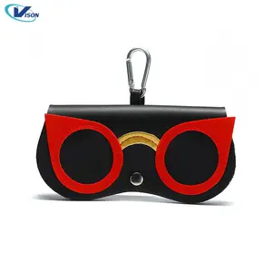 Wholesale Cute Eyeglass Case Box Customizable Fashion Pu Leather Sunglasses Case With Hook Pendant