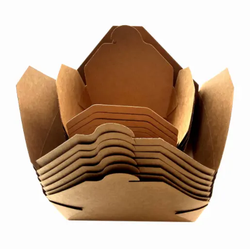 30 oz Rectangle Kraft Paper #1 Bio Box Take Out Container - 5" x 4" x 2 1/2"