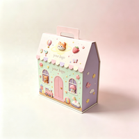 Boîte cadeau mignonne en forme de maison, boîte en papier personnalisée avec logo et poignée, motif dessin animé pour emballage de bonbons, jouets et cadeaux d'anniversaire pour bébés et enfants