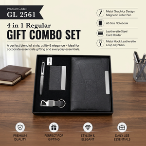 Ensemble cadeau d'entreprise élégant 4-en-1 : carnet A5, stylo à bille magnétique, porte-cartes, porte-clés en similicuir - Personnalisation du logo - Product Image 1