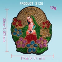 Grande écusson thermocollant brodé de sequins, motif Vierge Marie, pour vêtements DIY