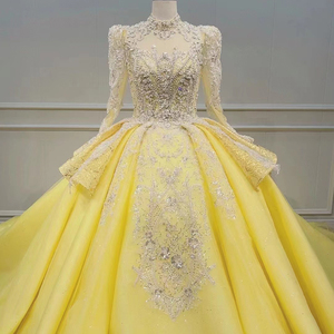 ชุดแต่งงานทรงบอลกาวน์สีเหลืองหรูหรา ผ้าซีทรูหลายชั้น พร้อมชายกระโปรงยาว ไซส์พลัส รุ่น Wn029 - Product Image 6